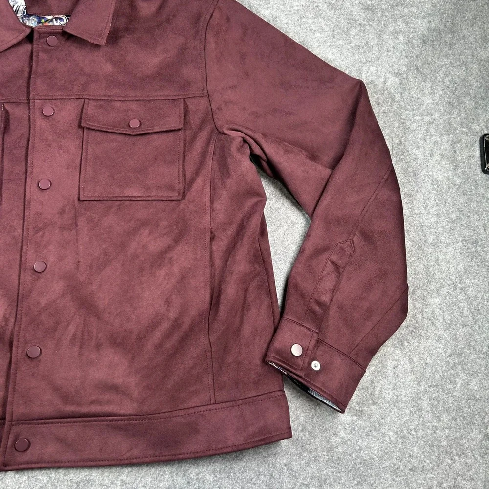 Robert Graham Jacket Mens XXL Burgundy Faux Suede Snap Front Pocket